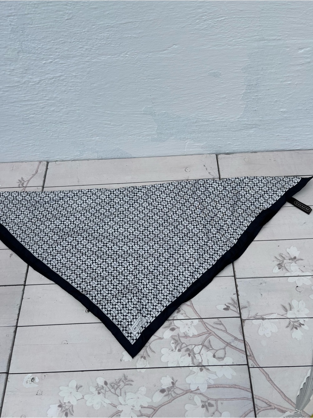 Coach Black and White Patterned Triangle Scarf